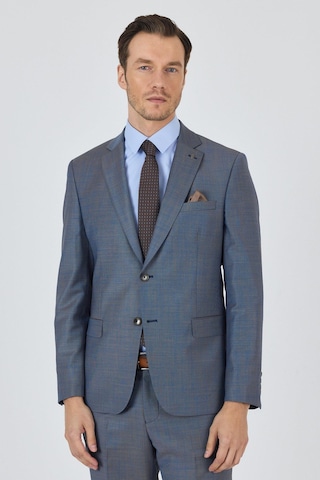 İmza Mavi Mono Yaka Düz 2 Düğme Classic Yünlü Slim Fit Takım Elbise 1001250175 Mavi
