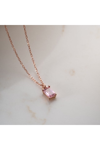 Vaoov 925 Ayar Gümüş Pembe Baget Kolye Rose