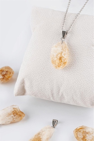 Sertifikalı Ham Işlenmemiş Sitrin Taşı Kolye Gümüş Aparatlı Çok Renkli