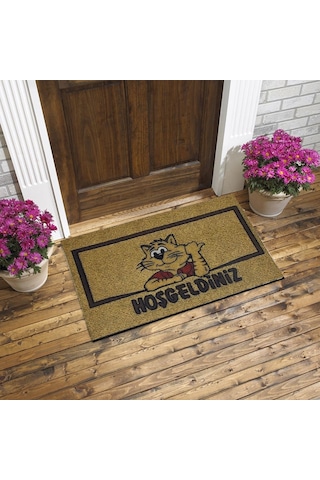 Hoşgeldiniz Yazılı Kedi Desenli Kauçuk İç Ve Dış Kapı Önü Paspası