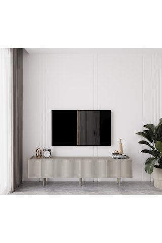 Capella Kumtaşı Rengi Mdf 4 Kapak Ahşap Ayaklı 180 Cm Tv Ünitesi