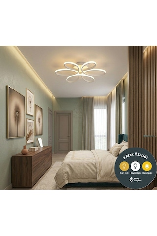 Levent Papatya Plafonyer Model Ledli Modern 3 Renkli Aydınlatmalı 60 Cm Ledli Avize Beyaz