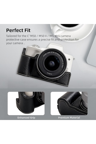 Monyee Eos M50/m50 Iı/m5 İçin Özel Tasarım Su Bufalo Desenli Kamera Kılıfı Ve Omuz Askısı Siyah