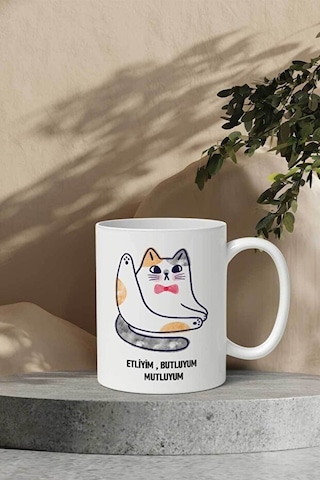 Etliyim Butluyum Mutluyum Kedi Kupa Bardak Beyaz
