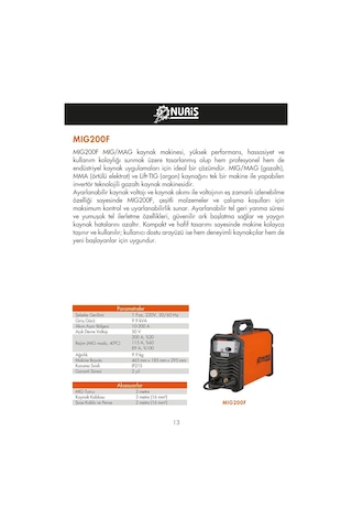 Nuriş Mıg200f Mıg/mag İnverter Gazaltı Kaynak Makinası