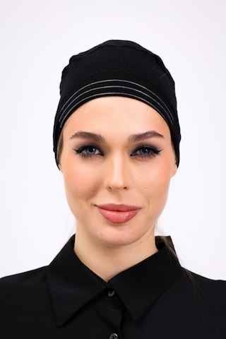 Kaymayan Silikonlu Dikişsiz Bone Siyah - Kaymaz Kadın Tesettür Bağlamalı İç Bone Siyah