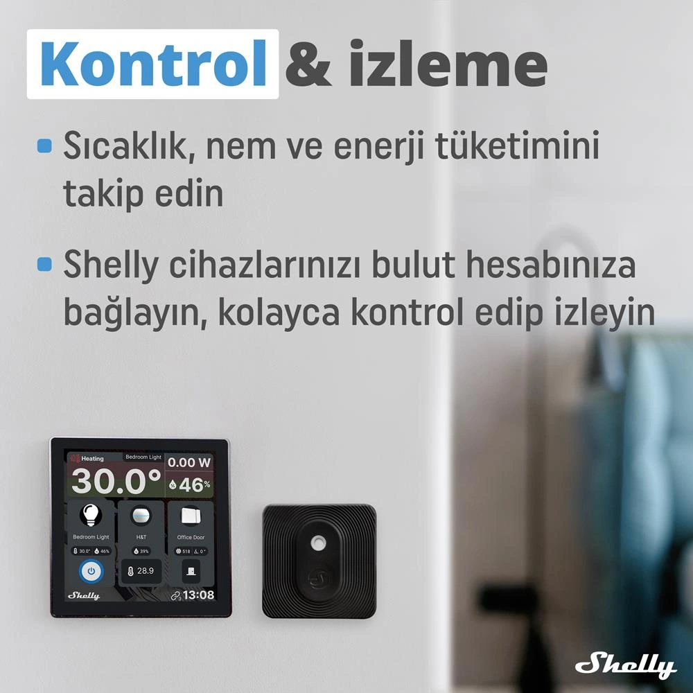 Shelly Wall Display & Blu H&t Siyah Merkezi Kontrol Panel Seti