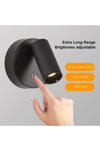 Ulzyvf Modern Spot Işıklı Manyetik Duvar Lambası Dimmerli Yatak Odası Okuma Lambası Titremesiz Göz Koruma Açısı Tip-c Şarj Edilebilir Beyaz Beyaz