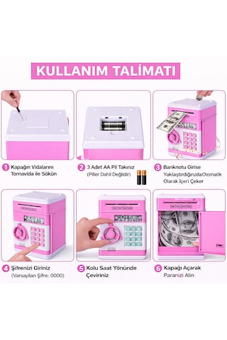 Akıllı Şifreli Kumbara Otomatik Para Girişli, Sesli Ve Işıklı Çocuk Para Kasası