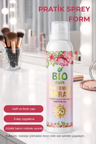 Bio Asia Cilt Beyazlatıcı SPF 50+ Güneş Koruyucu Sprey 200 ML