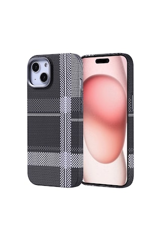 Zore Apple iPhone Uyumlu 15 Kılıf Magsafe Şarj Özellikli Karbon Fiber Görünümlü Omsy Nekst Kapak - Gri-siyah