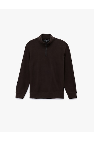 Koton Regular Fit Uzun Kollu Yarım Fermuarlı Sweatshirt Kahverengi 7wam70012mk Kahve