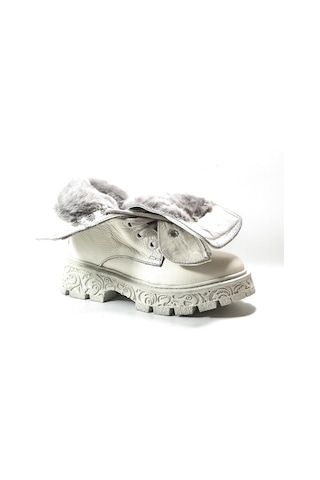 Onlo Ayakkabı R.301 Deri Ekru Kürklü Fermuarlı Kız Çocuk Bot Ekru