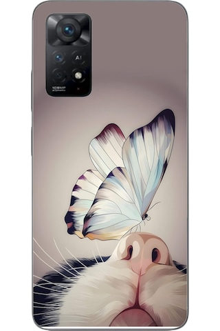 Redmi Note 11e Uyumlu Kelebekli Kedi Baskılı Silikon Kılıf Renkli Redmi Note 11e Uyumlu Kelebekli Kedi Baskılı Silikon Kılıf Renkli