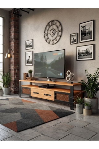 Raweyn Iron Doğal Ahşap Tv Ünitesi - 180cm Açık Ceviz