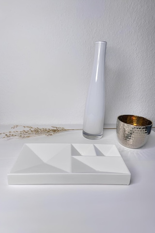 Beton Geometrik Takı Organizer Yüzük, Kolye, Küpe Ve Saat Düzenleyici Dekoratif Tepsi Beyaz