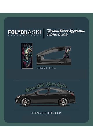 Araba Etiketleri, Tuning Kaplama, Direk Folyosu - Krem Gül, Kuru Kafa Renkli