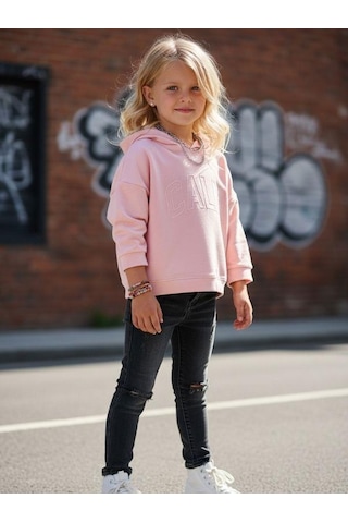 Kız Çocuk Kapüşonlu Calm Kapartmalı Sweatshirt-14372 Pembe