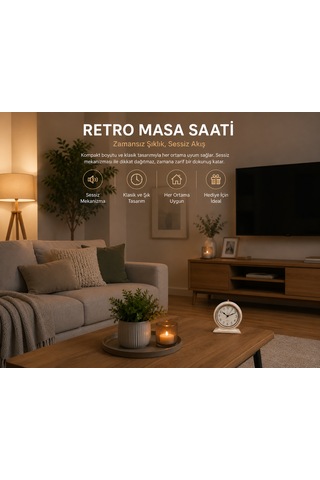 Retro Tasarım Sessiz Mekanizmalı Masa Saati Dekoratif Ve Şık Görünüm Beyaz-rose