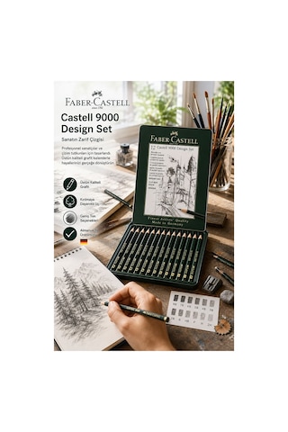 Resim Kalemi Teneke Kutu Faber Castell Dereceli Kalem Seti Karakalem 12 Li Set 5b 4b 3b 2b B Hb F H 2h 3h 4h 5h