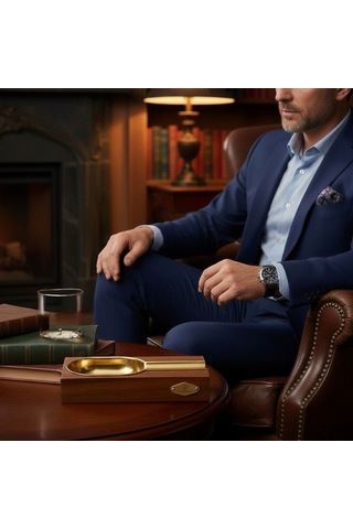 Cigarloong Ahşap Puro Küllüğü Tekli Kahve Gold