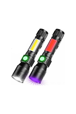 Youmex Usb Şarjlı Işıkli Uv Ateşböceği Tespit Led El Feneri, 7 Fonksiyonlu, Su Geçirmez, Cob Işık Kaynağı + Usb Kablosu + Li-pil Çok Renkli