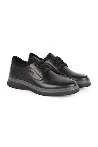Lbr H1068 Siyah Gri Hakiki Deri Slip-on Bağcıklı Erkek Günlük Casual Ayakkabı Siyah - Gri