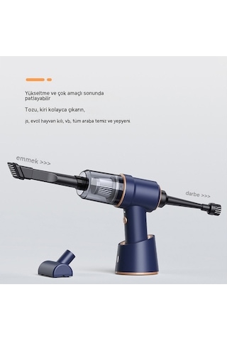 Yifomall Kablosuz Araç Vakumu - Güçlü Emiş, Üfleme Ve Şarjlı Tip-c Şarj Ünitesi İle 3 Nozullu