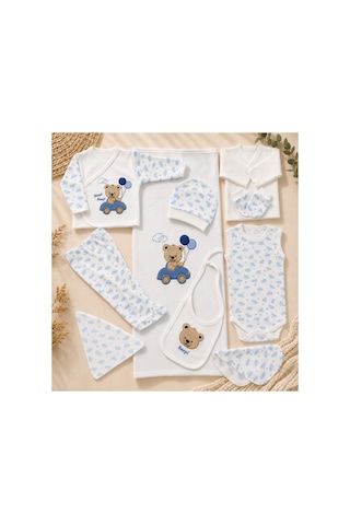 Petino Erkek Bebek Hastane Çıkışı 10 Lu Set Arabalı Ayıcık Nakışlı Mavi Lacivert