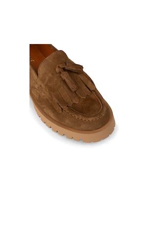 Deery Kadın Hakiki Süet Taba Renkli Püsküllü Loafer - 02033ztbac01