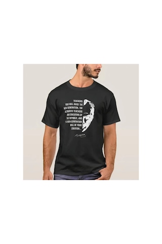 Butik İstanbul 24 Kasım Öğretmenler Günü Temalı Baskılı Bisiklet Yaka T-shirt - Siyah