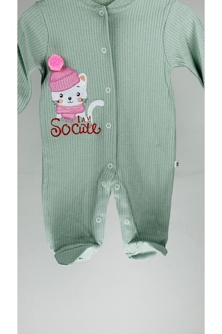 Sevimli Kedicik Patikli %100 Pamuklu Kız Bebek Tulum 001
