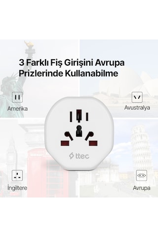 Ttec 2SA01 Dönüştürücü Seyahat Adaptörü Beyaz