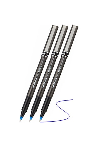 Mavi Pilot Kalem Ub-155 Micro Deluxe 3 Adet Uniball Pilot Kalem 0.5 Mm Roller Uçlu Pilot Kalem İnce Uçlu Likit Mürekkep Mavi