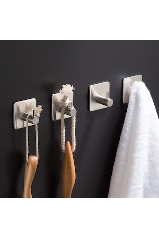 Deltahome Paslanmaz Çelik 4 Adet Tekli Havlu Askılık Kanca Inox. Metalik