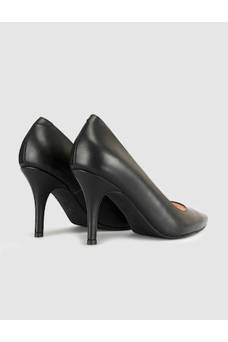 Cabani Siyah Hakiki Deri Klasik Stiletto Kadın Ayakkabı