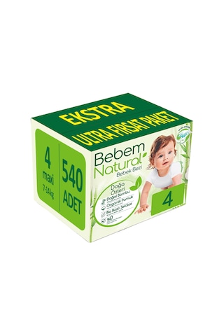 Bebem Natural Bebek Bezi 4 Numara Maxi 540 Adet 6'lı