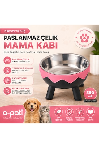A-pati Paslanmaz Çelik Kedi Ve Küçük Irk Köpek Mama Kabı 350 Ml Ergonomik Tasarım