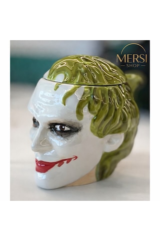 Joker Figürlü Kupa Bardak Kapaklı Seramik Joker Tasarımlı Kahve Ve Çay Kupası Açık Yeşil
