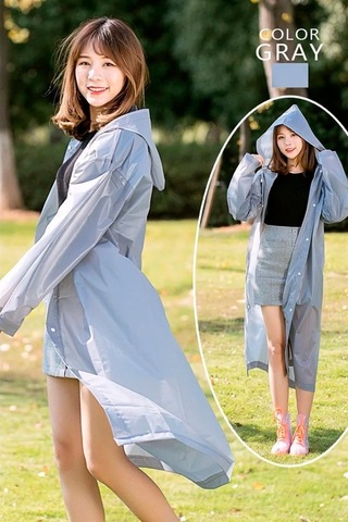 Kadın Erkek Yağmurluk Kapüşonlu Çıtçıtlı Eva Gri Yağmurluk M21Mrc Gri