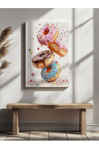 Renkli Donut Ev Ofis Mutfak Salon Duvar Dekorasyon Kanvas Tablo