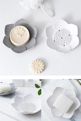2 Adet Lotus Desenli Sabun Ve Sünger Tutacağı Silikon Beyaz Su Giderli Lotus Şekilli Sabunluk Diğer