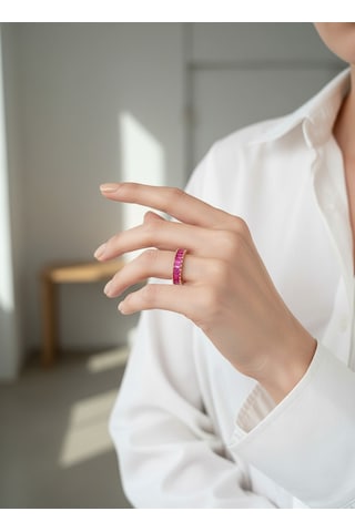 Valmont Accessories Kadın Gold Renk Fuşya Baget Taşlı Yüzük Pembe