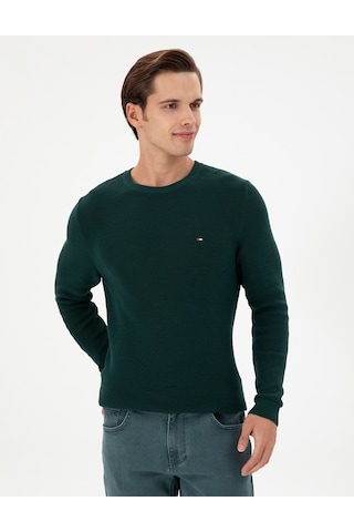 U.S. Polo Assn. Erkek Slim Fit Bisiklet Yaka Koyu Yeşil Basic Kazak 50298282-VR079