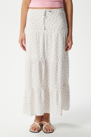 Kadın Rebekka Çiçekli Pudra Astarlı Uzun Etek Beyazpudra Beyaz - Pudra
