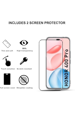 Honor 400 Pro Kılıf Şeffaf Silikon + 5d Ekran Koruyucu Cam Set