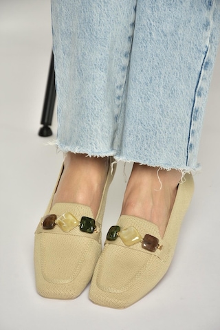 Fox Shoes Y820400304 Ten Triko Kumaş Boncuk Detaylı Kadın Babet Ten