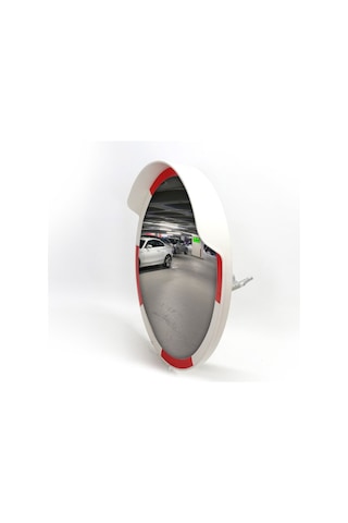 Trafik Güvenlik Aynası 60 cm Kırmızı-Beyaz ve 2.5 m Galvaniz Flan