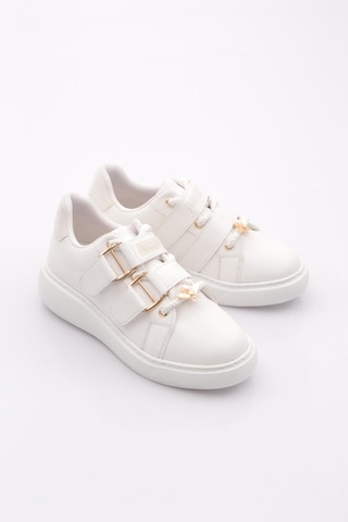 Dgn B1005 Kadin Aksesuarli Kemer Detayli Sneakers Ayakkabi Beyaz