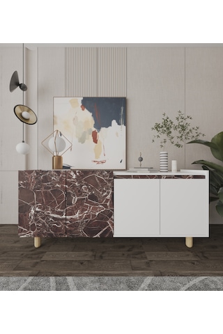 Ravenna Modern Konsol 180 Cm Mermer Desen - Beyaz Bordo- Beyaz